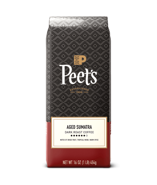 Peet's Aged Sumatra coffee bag on a traansparent background