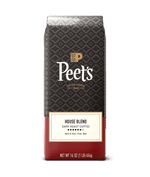 Peet's House Blend coffee bag with black and red design on a green background