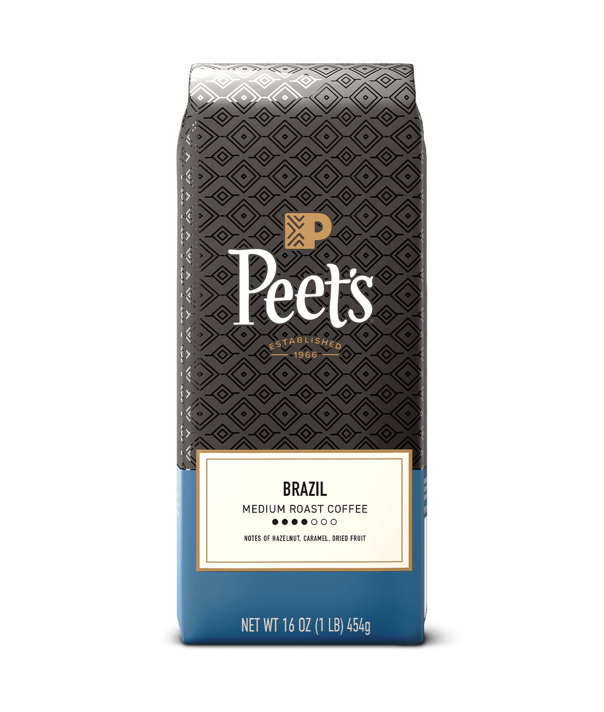Peet's coffee Brazil Coffee bag with a geometric pattern on a transparent background
