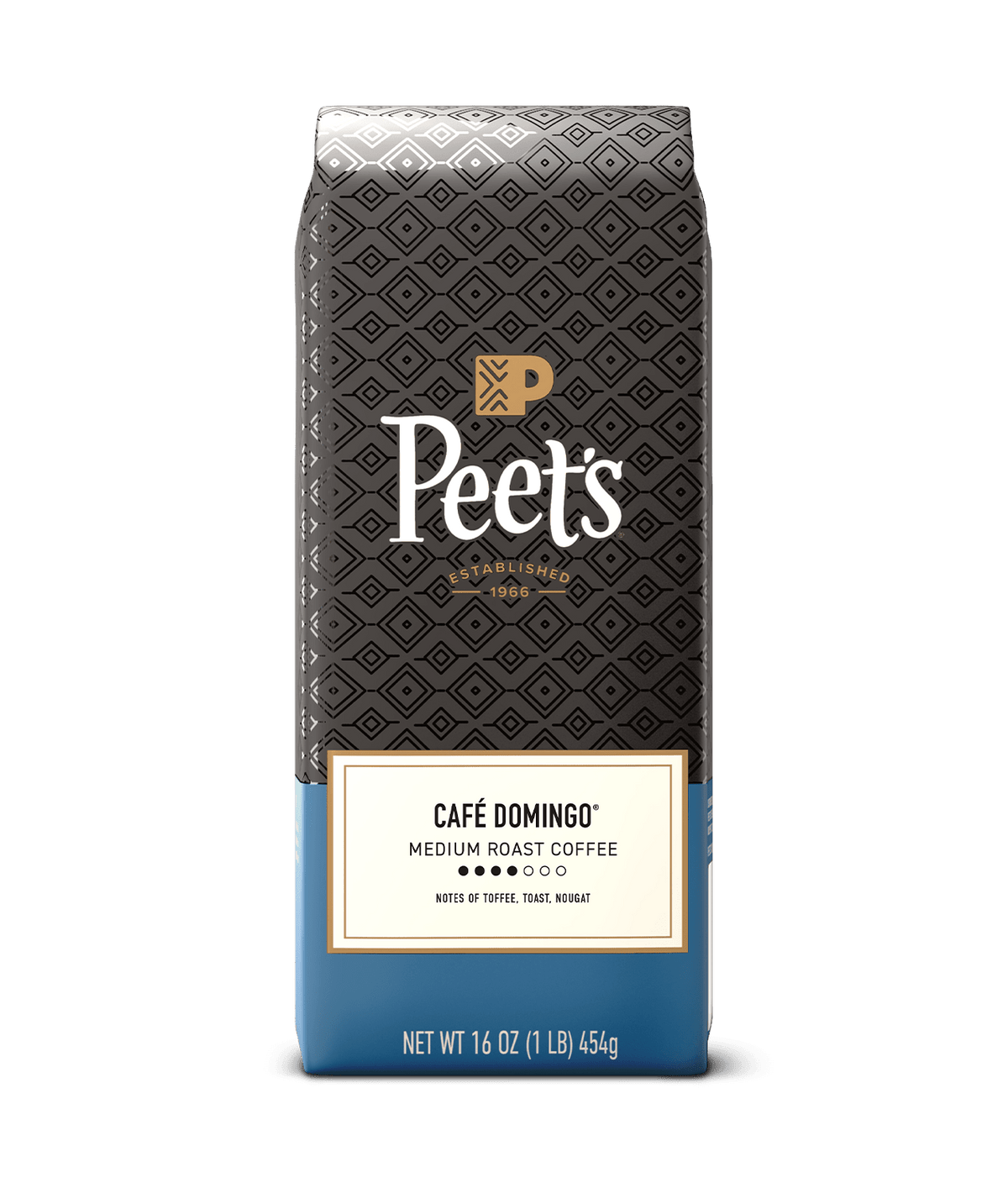 Peet's Coffee bag with 'Café Domingo' on a green background