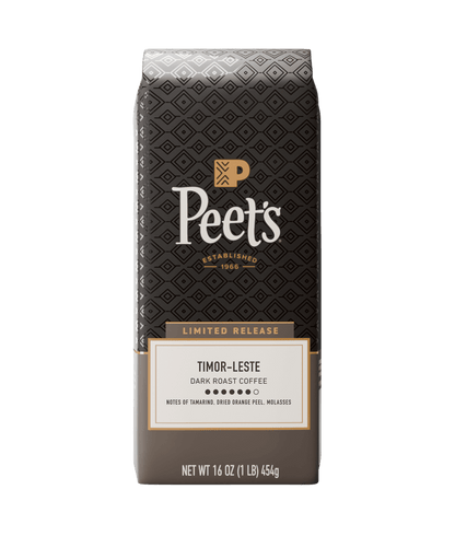 Peet's coffee bag with 'Timor-Leste' label on a white background