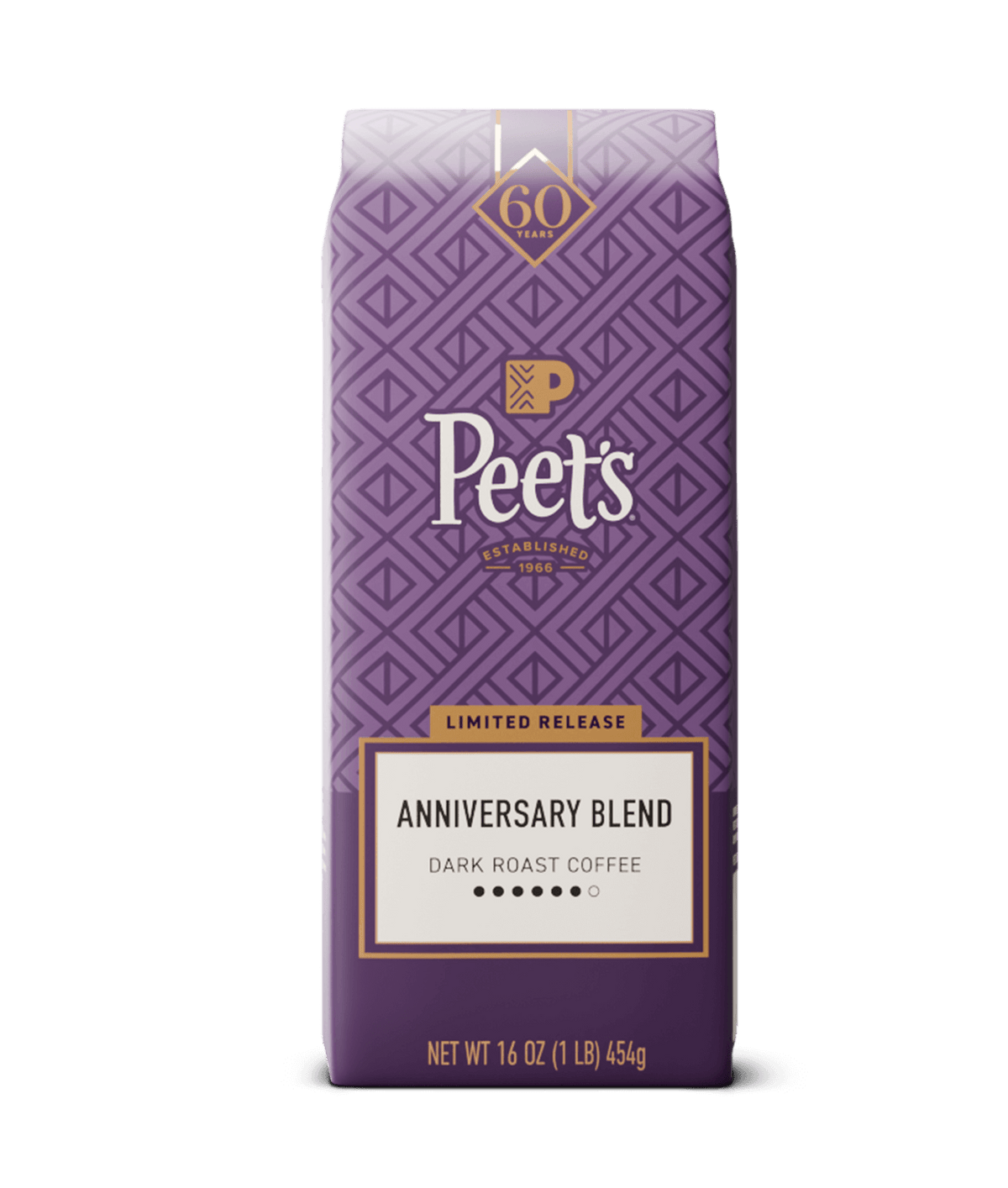 Purple coffee bag with 'Peet's' branding on a white background