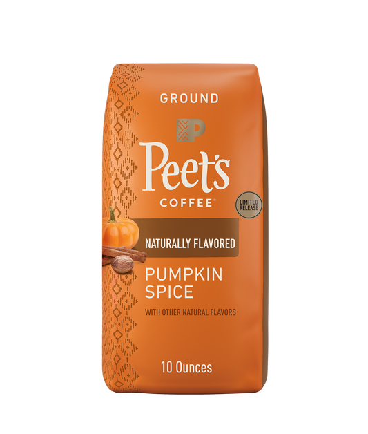 Pumpkin Spice Ground Drip Flavored Coffee - Front of bag with illustrations